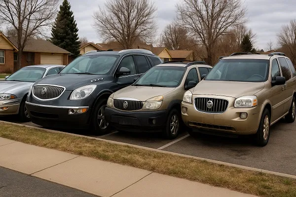 SellMyCarColorado buys used and junk Buick cars parked in a residential Colorado neighborhood.