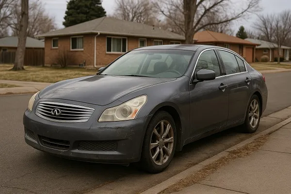 Image of an Infiniti vehicle in a Colorado residential setting representing how SellMyCarColorado buys used and junk Infiniti models.