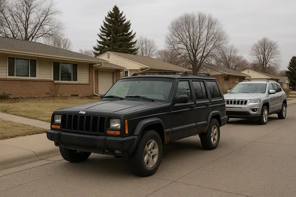 Image of a Jeep in a Colorado residential setting representing how SellMyCarColorado buys used and junk Jeep models.