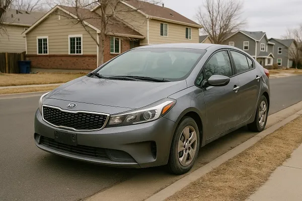 Image of a Kia in a Colorado residential setting representing how SellMyCarColorado buys used and junk Kia models in any condition