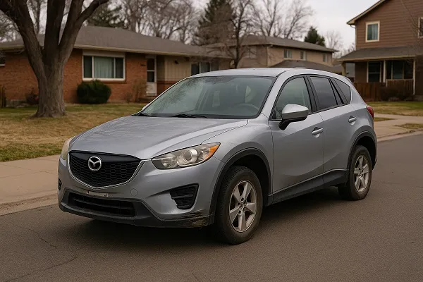 Image of a Mazda parked in a Colorado residential setting representing how SellMyCarColorado buys used and junk Mazda models in any condition