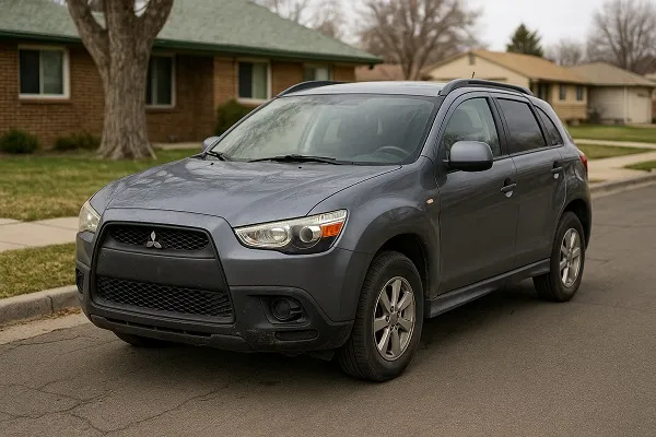 Image of a Mitsubishi parked in a Colorado residential setting representing how SellMyCarColorado buys used and junk Mitsubishi vehicles in any condition