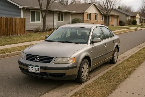 Image of several Volkswagen vehicles parked in a Colorado residential area representing how SellMyCarColorado buys used and junk Volkswagen models.