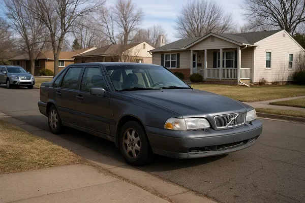 Image of an older Volvo parked in a Colorado residential area representing how SellMyCarColorado buys used and junk Volvo models in any condition.
