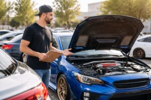 Selling a modified car in Colorado with performance upgrades shown during a private buyer inspection