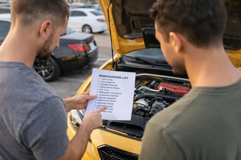 Disclosing car modifications to a buyer with a documented upgrade list during a private vehicle sale in Colorado