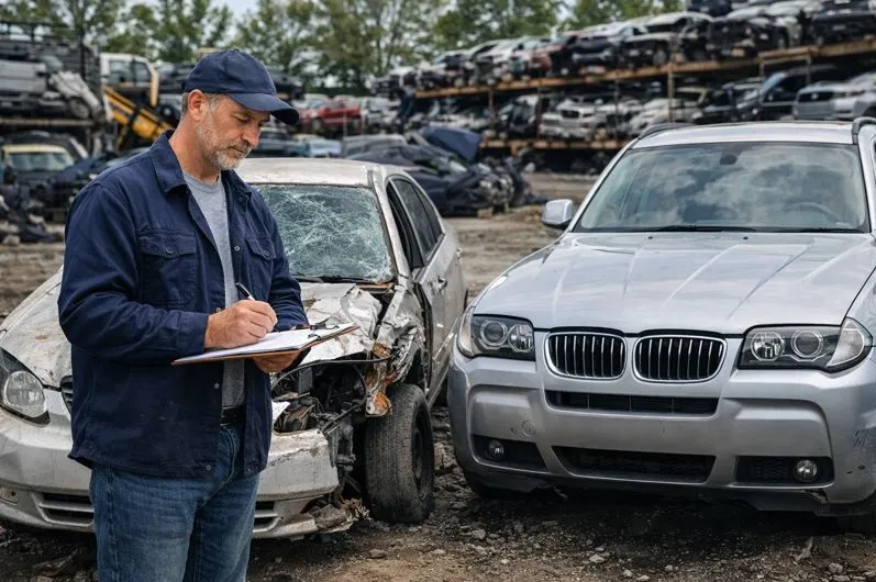 Vehicle make and model comparison during end-of-life car valuation at a Colorado salvage yard