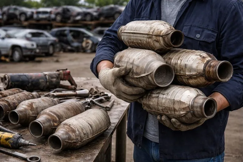 Used catalytic converters removed from vehicles showing high scrap value in Colorado