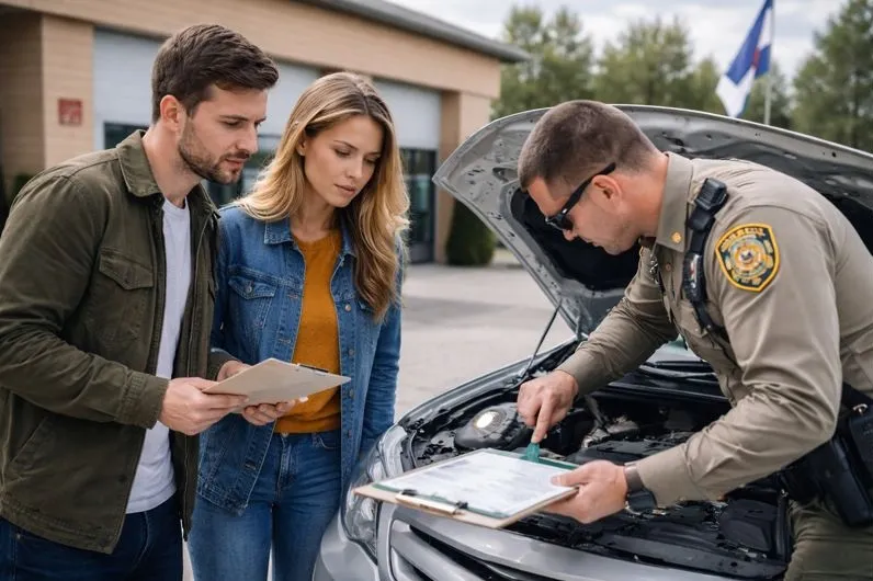 Colorado VIN inspection process with law enforcement verifying vehicle identification number before car sale