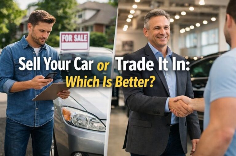 Sell your car or trade it in with SellMyCarColorado, showing private car sale and dealership trade-in options.