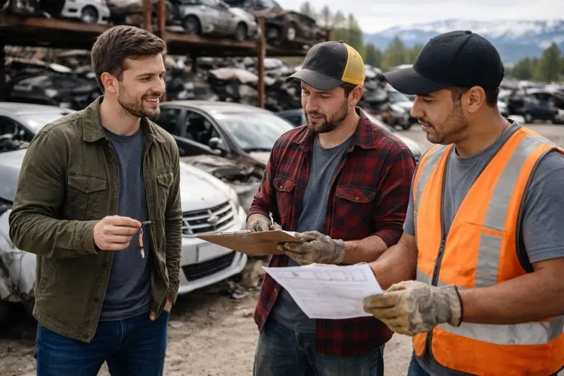 Colorado car owner selling vehicle with VIN issues to salvage yard buyers during paperwork review