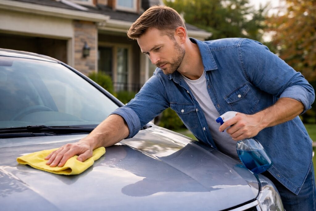 Denver Metro car owner detailing vehicle to increase resale value with SellMyCarColorado.