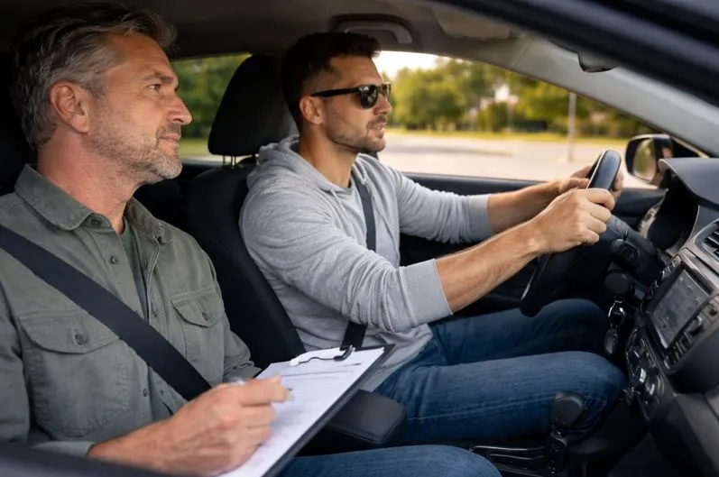 Used car test drive in Colorado with a private buyer driving and seller observing behavior and control.