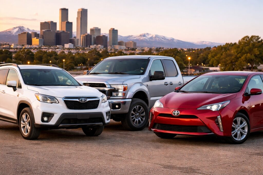 SUV truck and hybrid car in Denver Colorado used car market