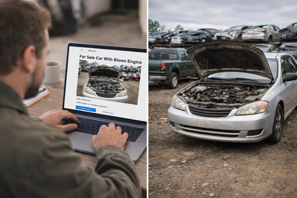 Selling car with blown engine online and salvage yard vehicle listing