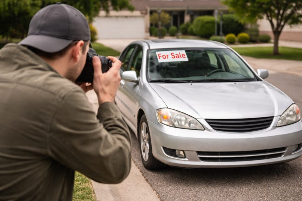 Photographing clean car for sale listing to sell faster
