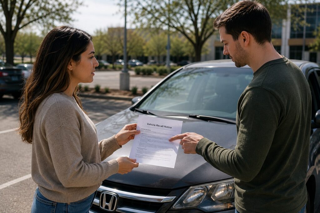 Private car sale with open recall paperwork in Colorado parking lot