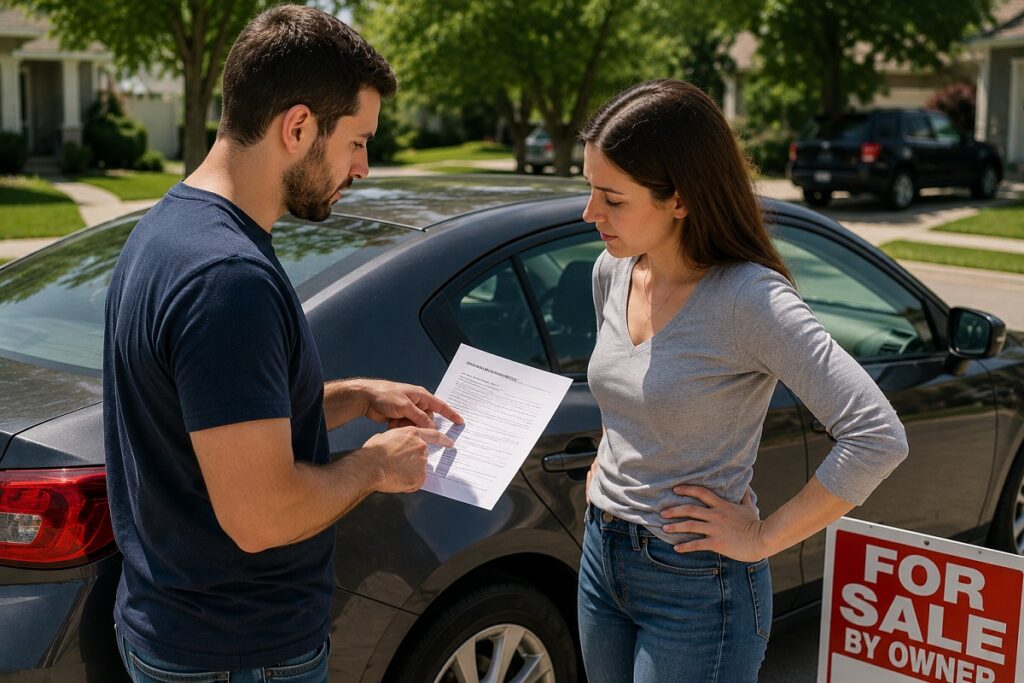 Private car sale with open recall paperwork in Colorado neighborhood