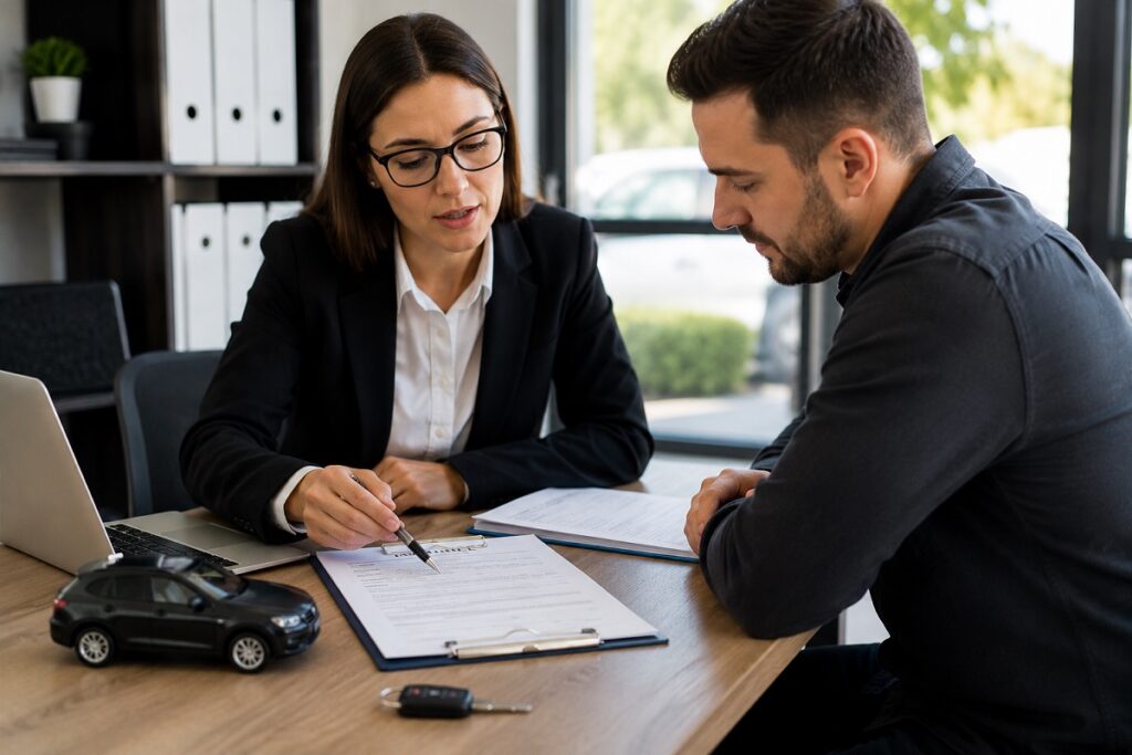 Car insurance paperwork and vehicle sale documents reviewed during ownership transfer.