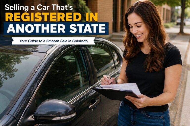 Selling a car that's registered in another state in Colorado with vehicle paperwork