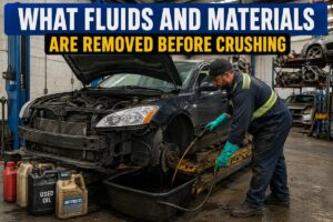 Fluids and materials removed before crushing a junk car